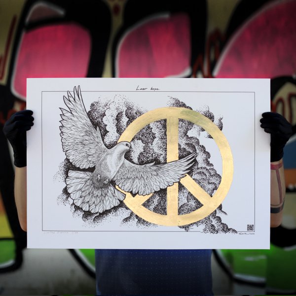 The Last Hope is a unique original painting on Italian paper decorated with gold leaf